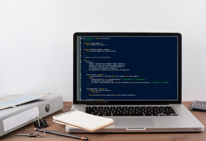 program code on computer screen. Programming and coding technology background